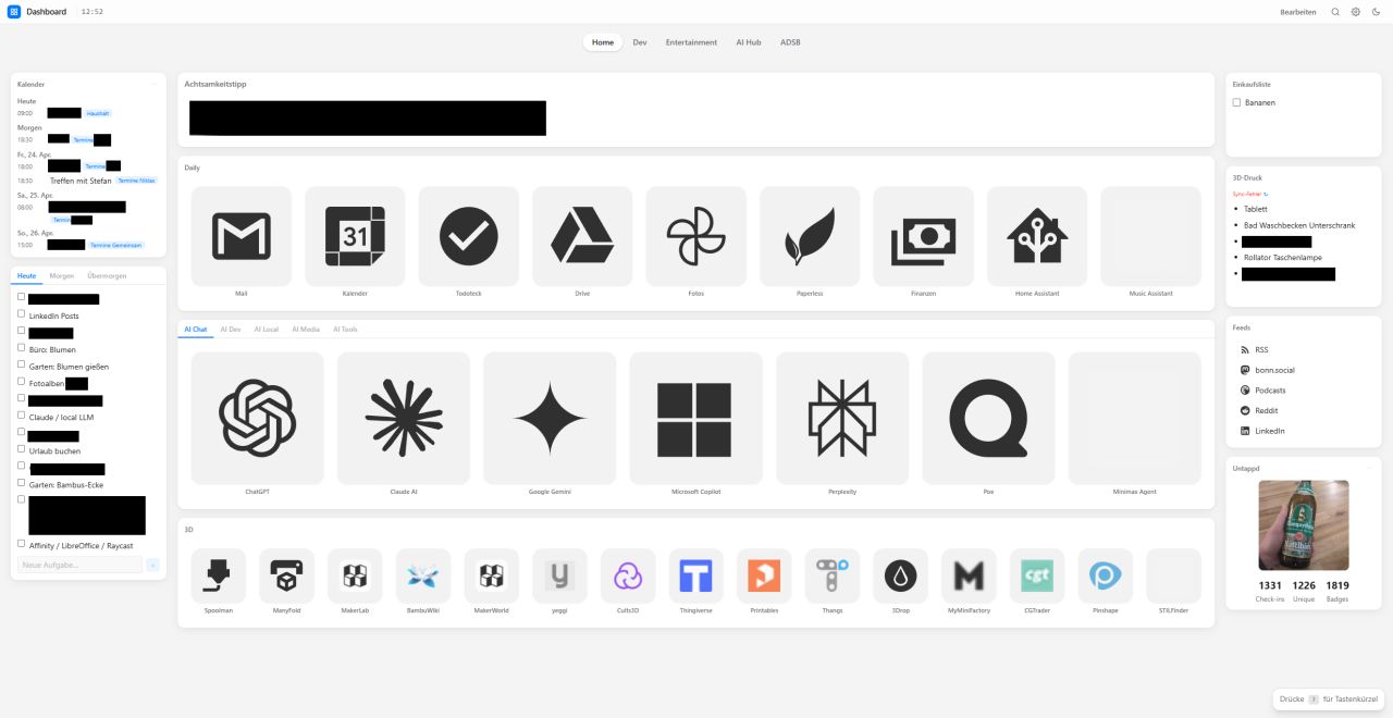 Eigenes Dashboard in der Desktop-Ansicht